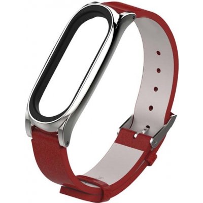 Xiaomi Mi Band 3/4/5/6 Kožený style řemínek Červenostříbrná MBSCZ-5KO04 – Zboží Živě