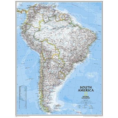 National Geographic Jižní Amerika - nástěnná mapa Classic 60 x 77 cm Varianta: bez rámu v tubusu, Provedení: laminovaná mapa v lištách
