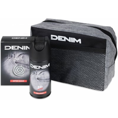 Denim Black voda po holení pro muže 100 ml + deospray 150 ml + kosmetická taška dárková sada