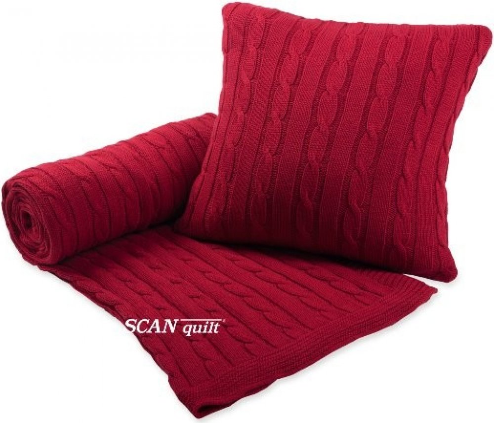 SCANquilt přehoz na postel pletený pléd IMPERIAL copánky červená 130 x 190  cm | Srovnanicen.cz