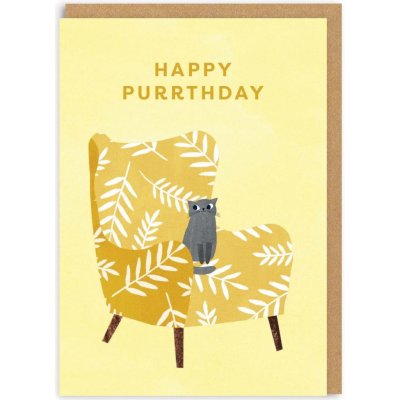 Ohh Deer Přání k narozeninám Happy Purrthday Yellow, žlutá barva, papír – Sleviste.cz