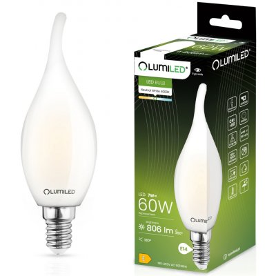 Lumiled LED žárovka svíčka BA35 E14 7W = 60W 770lm 4000K Neutrální bílá 360° Filament Mléčná – Hledejceny.cz
