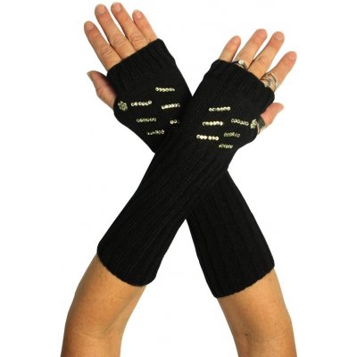 Snow flake pletené návleky na ruce s kamínky černá – Sleviste.cz