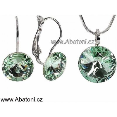 Swarovski Elements Rivoli vlepený krystal Stříbrná sada náušnice a přívěsek s řetízkem zelené kulaté 39352.5 Chrysolite zelená světlá mátová – Zboží Mobilmania