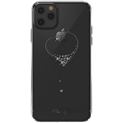 Pouzdro KINGXBAR Apple iPhone 11 Pro Max - čiré s kamínky Swarovski - srdce - černé – Sleviste.cz