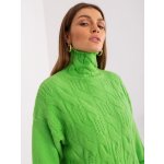 Dámský pletený svetr s copánky a s rolákem WOOL FASHION ITALIA světle zelená – Zboží Mobilmania