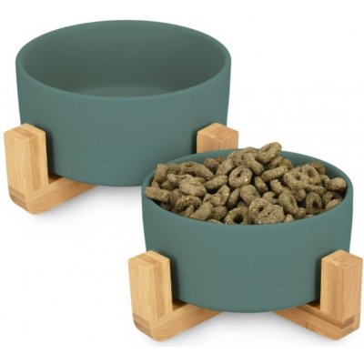 Navaris keramické misky pro kočky a pejsky s dřevěnými stojánky 2 x 850 ml