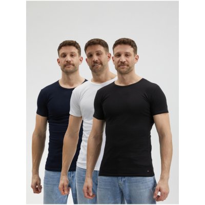 Tommy Hilfiger sada tří pánských basic triček v tmavě modré a bílé Premium Essentials černé
