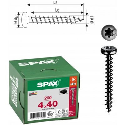 SPAX 4x40mm Vruty do dřeva plný závit talířová hlava Černé 200ks – Hledejceny.cz