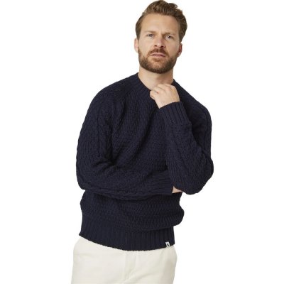 Peregrine Winston Crew Jumper teplý vlněný svetr s výraznou texturou navy – Zboží Mobilmania