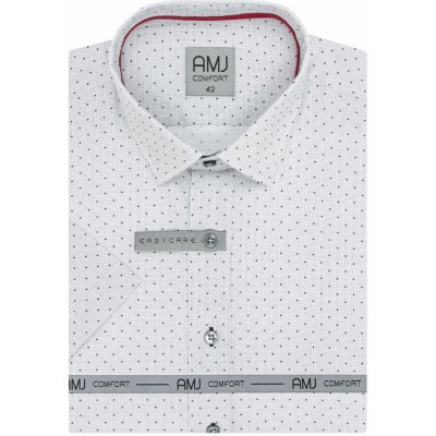 AMJ pánská bavlněná košile krátký rukáv slim-fit puntíkovaná VKBR1281 světle šedá