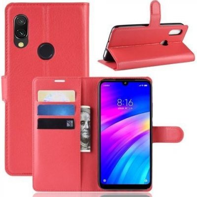 Pouzdro Litchi PU kožené peněženkové Xiaomi Redmi 7 - červené