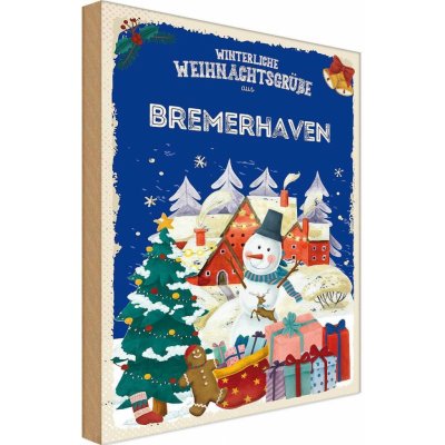 vianmo Dřevěná cedule Dřevěný obrázek 18x12 cm Weihnachtsgrüße aus BREMERHAVEN – Zbozi.Blesk.cz