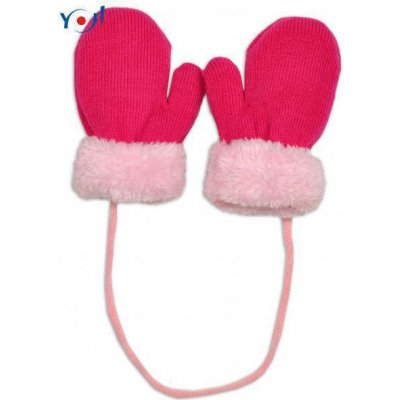 YO ! Zimní kojenecké rukavičky s kožíškem se šňůrkou malinové/růžový kožíšek – Sleviste.cz