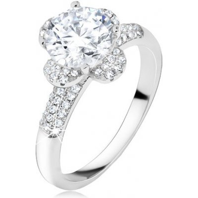 Šperky eshop prsten s čirým zirkonovým květem kamínky v ramenech stříbro 925 T24.7 – Zboží Mobilmania