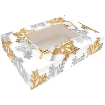 Alvarak vánoční krabice na cukroví Bílá s vločkami 37 x 22,5 x 5 cm