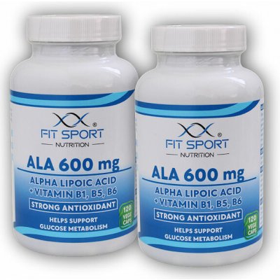 FitSport Nutrition 2x ALA 600 mg Alpha Lipoic Acid + Vitamin B1, B5, B6 120 vege kapslí – Hledejceny.cz