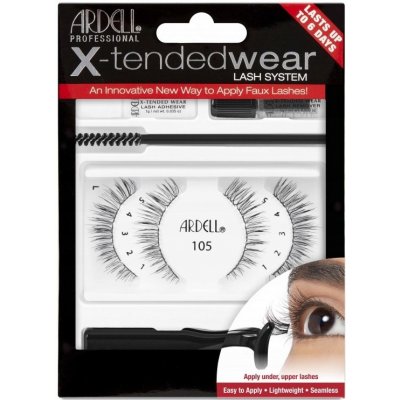 Ardell X-Tended Wear Lash System 105 + lepidlo na řasy X-Tended Wear 1 g + aplikátor 1 ks + odstraňovač řas 1 g + kartáček na řasy 1 ks Black – Zbozi.Blesk.cz