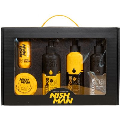 Nishman Yellow šampon 200 ml + EDC 200 ml + kondicionér 200 ml + pudr na vlasy 20g + matná pasta na vlasy 100 ml dárková sada – Zbozi.Blesk.cz