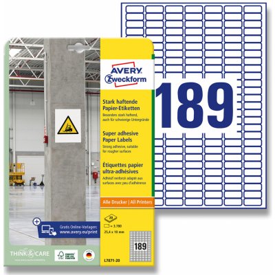 Avery Zweckform L7871-20 etikety s vysokou lepivostí 25,4 x 10 mm 3780 etiket bílé – Hledejceny.cz