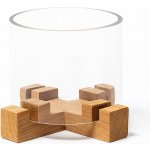 DT Glass Skleněný svícen z lahve vína v dřevěném podstavci, průměr 10 cm – Zboží Dáma