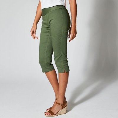 Strečové 3/4 kalhoty s efektem plochého břicha khaki – Hledejceny.cz