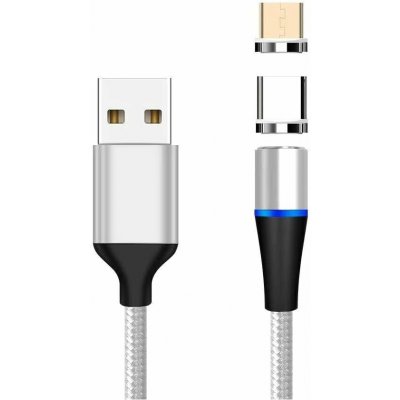 Kabel Magnetický micro USB a USB-C nabíjecí a datový, 1m, stříbrný – Zboží Mobilmania