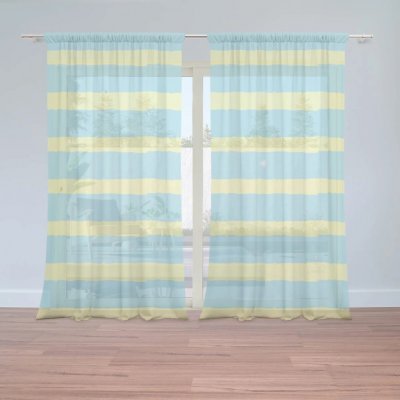 Sablio Záclony Modrožluté pruhy: 2ks 150x250cm – Hledejceny.cz