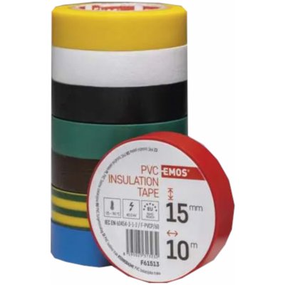 Emos F615992 Elektroizolační páska PVC 15 mm x 10 m barevný mix 10 ks – HobbyKompas.cz