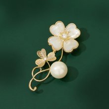Éternelle brož s perlou Čtyřlístek pro štěstí B2327-XH1854 zlatá