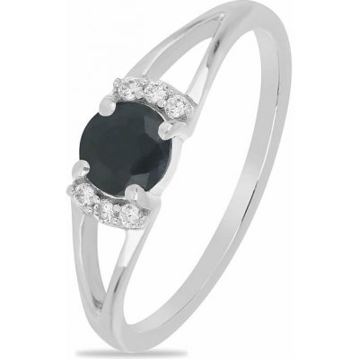 Nefertitis Prsten stříbrný s broušeným černým safírem a zirkony 015090 BLS – Zboží Mobilmania