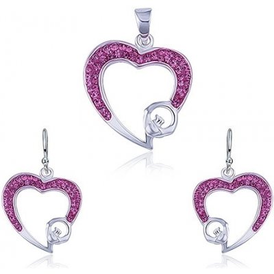 Šperky eshop stříbrný set přívěsek a náušnice růžový zirkonový obrys srdce R14.9 – Zboží Mobilmania
