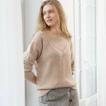 Pulovr s perličkovým vzorem a kulatým výstřihem béžový melír – Zboží Dáma