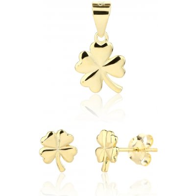 JVD Hravá pozlacená sada šperků Čtyřlístek SVLS0124SJ6GO00 (přívěsek, náušnice) – Zboží Dáma