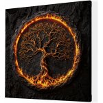 Obraz na plátně - Strom života v ohnivém kruhu Fuendo FeelHappy.cz Velikost obrazu (šířka x výška): 100 x 100 cm – Zboží Dáma