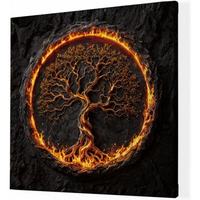 Obraz na plátně - Strom života v ohnivém kruhu Fuendo FeelHappy.cz Velikost obrazu (šířka x výška): 100 x 100 cm – Zboží Dáma