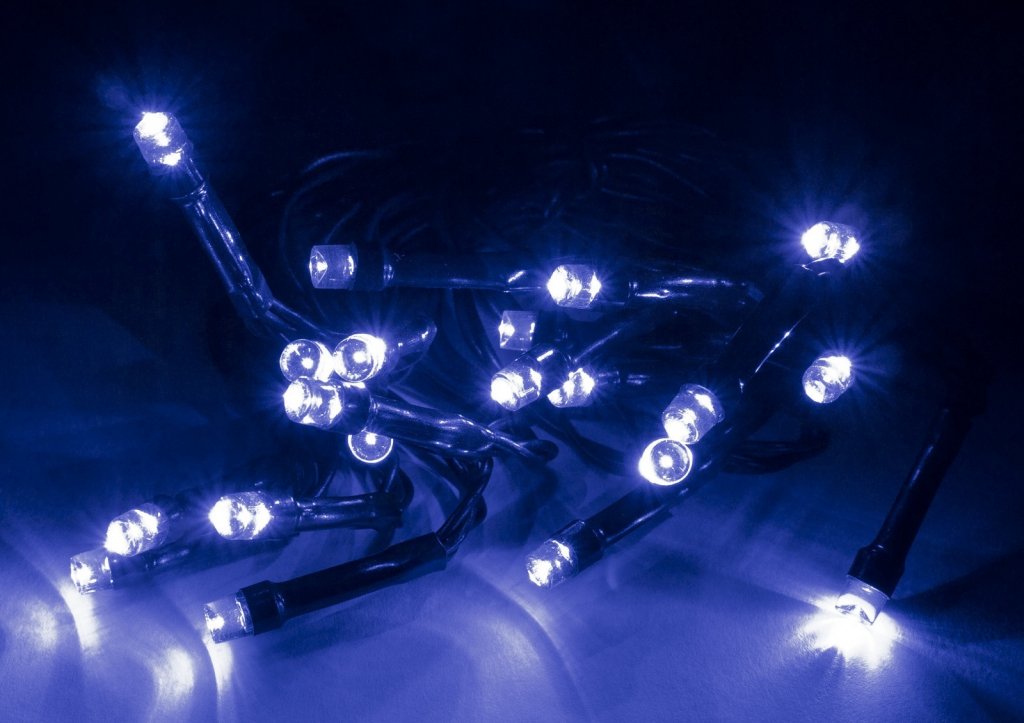 Solight LED vánoční řetěz 3m 20xLED 3x AA modré světlo zelený kabel 1V50-B