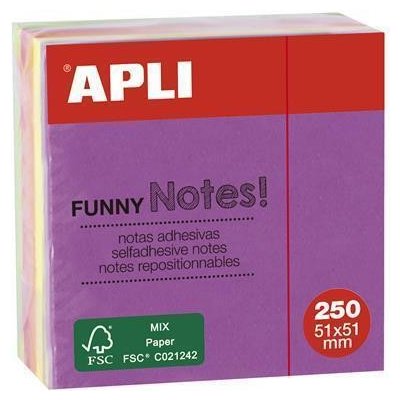 Apli Samolepicí bloček FUNNY, mix barev, 51 x 51 mm, 250 listů, APLI 11596 ,balení 250 ks 18573 – Hledejceny.cz