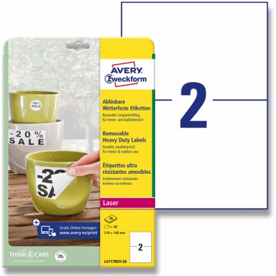 Avery Zweckform L4717-20 Odolné etikety 210x148mm 40 ks bílá – Sleviste.cz