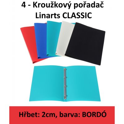 LINARTS Pořadač 4kroužkový Classic A4 červená -bordo PP, 2 cm ZRUŠENO – Zboží Živě