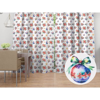 Biante Dekorační závěs TF-143 Barevné vánoční motivy na bílém 140x200 cm – Hledejceny.cz
