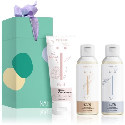 Naif Baby & Kids krém proti opruzeninám pro dětskou pokožku 75 ml + mléčný koupelový olej pro děti od narození 100 ml + zklidňující olej pro děti 100 ml dárková sada – Zboží Mobilmania