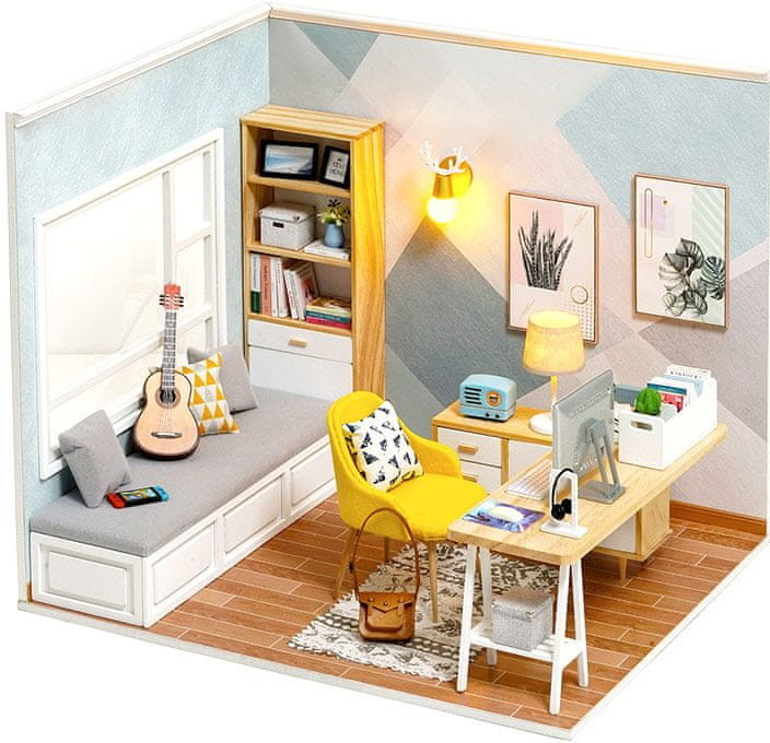 HABARRI Miniatura domečku DIY LED Studentský pokoj velký