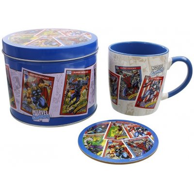 CurePink Dárkový set v plechové krabičce Marvel Retro Collector Cards GP85537 370 ml – Zboží Mobilmania