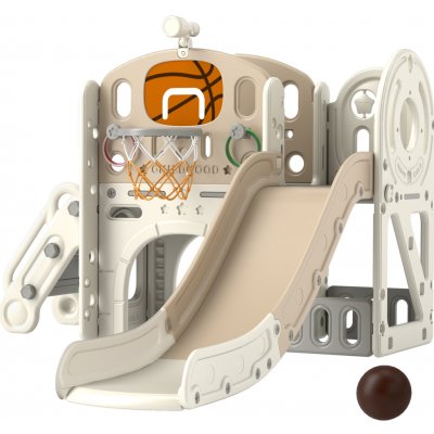 AIYAPLAY Dětské hřiště skluzavka 7 v 1, vnitřní hřiště s úložným prostorem a prolézacím tunelem, 186 x 153 x 111 cm, krémově bílá – Zboží Dáma
