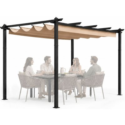 Zahradní pergola MultiGarden DN-FG-632-3 3x4 m se stahovacím zastíněním- béžová – Sleviste.cz