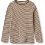 Dětské triko s dlouhým rukávem z merino vlny hnědé Wheat Wood stripe – Zboží Dáma