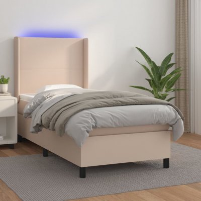 vidaXL 3139229 Boxspring postel s matrací a LED umělá kůže / barva cappuccino