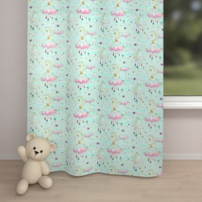 Biante Dětský bavlněný závěs Sandra SA-522 Měsíční obloha na mintovém 150x220 cm – Hledejceny.cz
