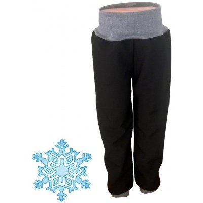 Zimní dětské softshellové kalhoty černé bez kapes s fleecem šedý náplet – Zboží Mobilmania